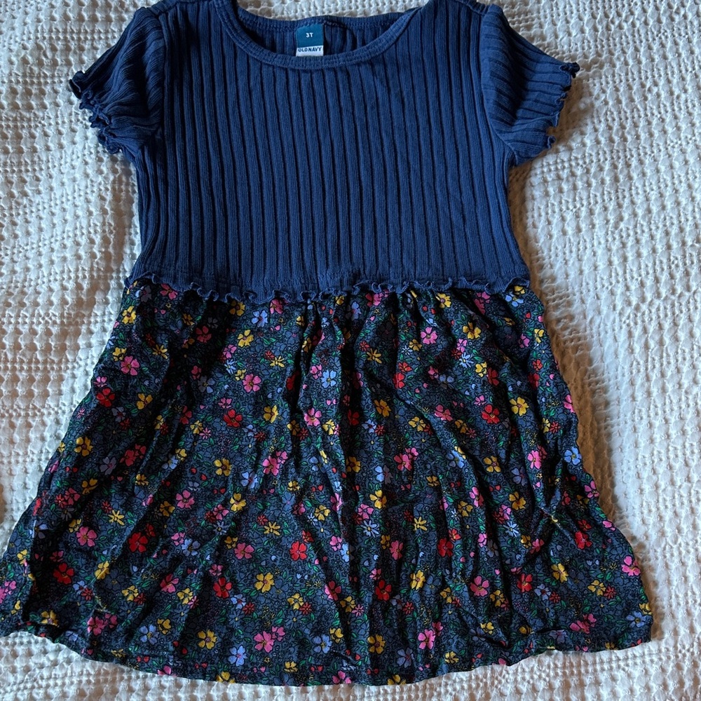 Old Navy Navy Ribbed Top with Floral Skirt Dress